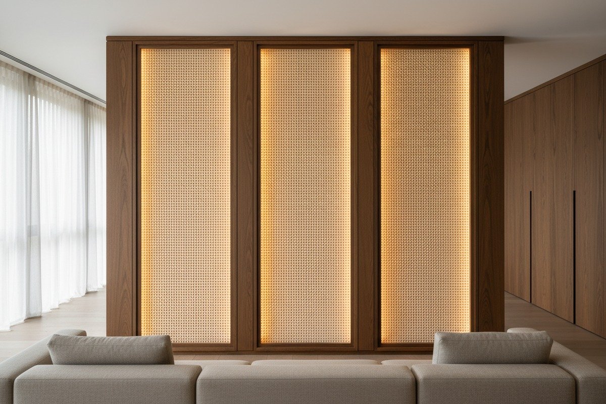 Decorative rattan cane webbing used for stylish interior wall decoration projects (ID#1)