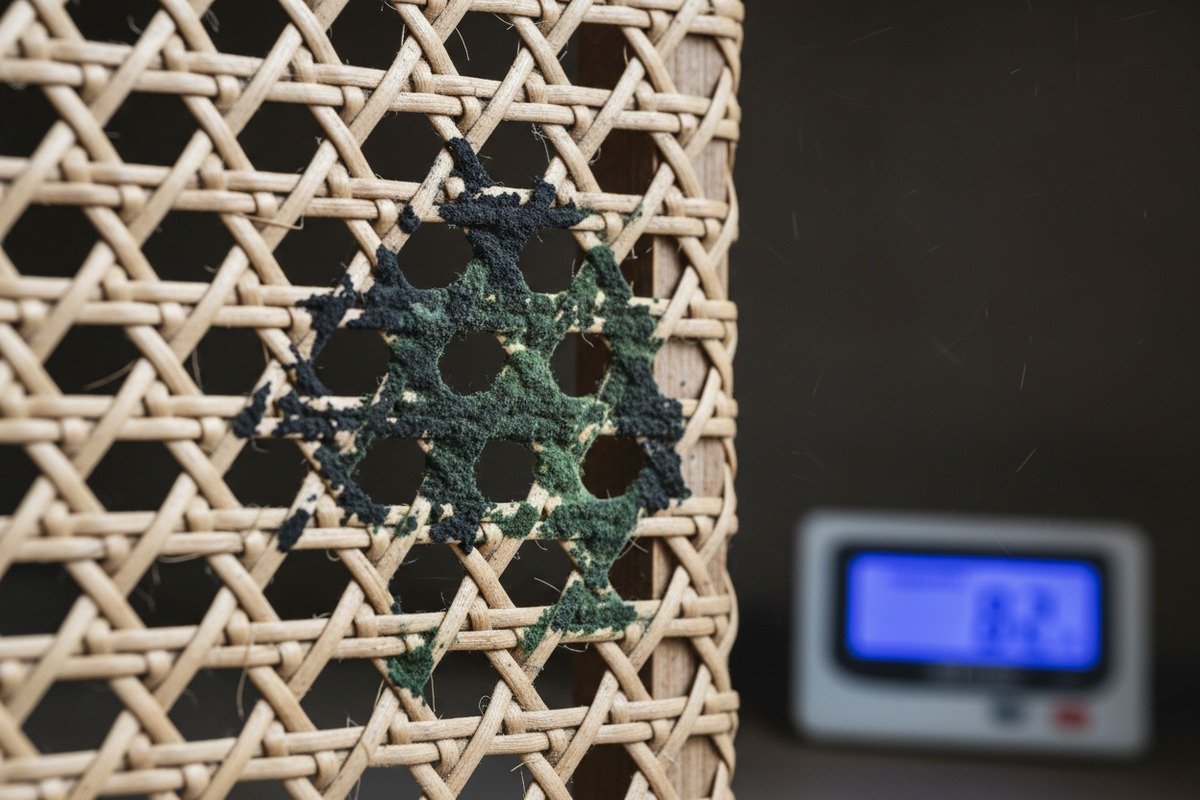 Causes of black spots and mold growth on organic natural rattan cane fibers (ID#2)