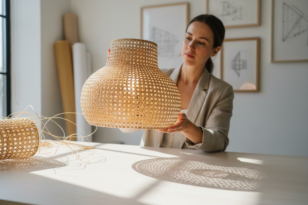 Rattan cane webbing material used for manufacturing high-quality lampshades (ID#1)