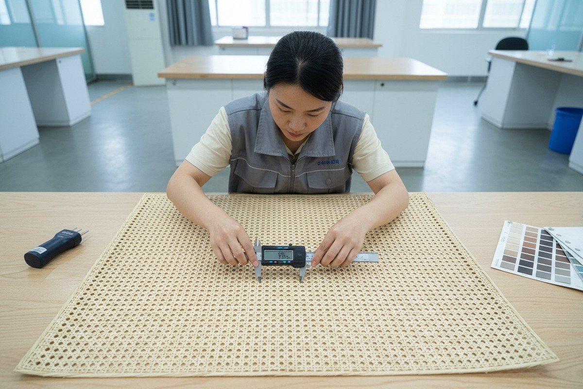 Quality control inspection of rattan cane webbing for consistent lampshade production (ID#2)
