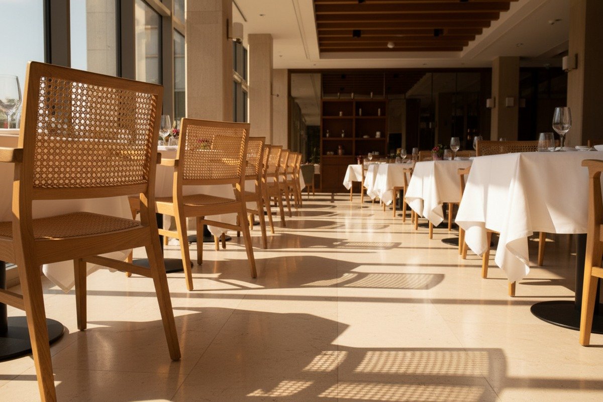 Custom hotel furniture and cabinetry featuring durable AAA-grade natural rattan cane webbing inserts (ID#3)