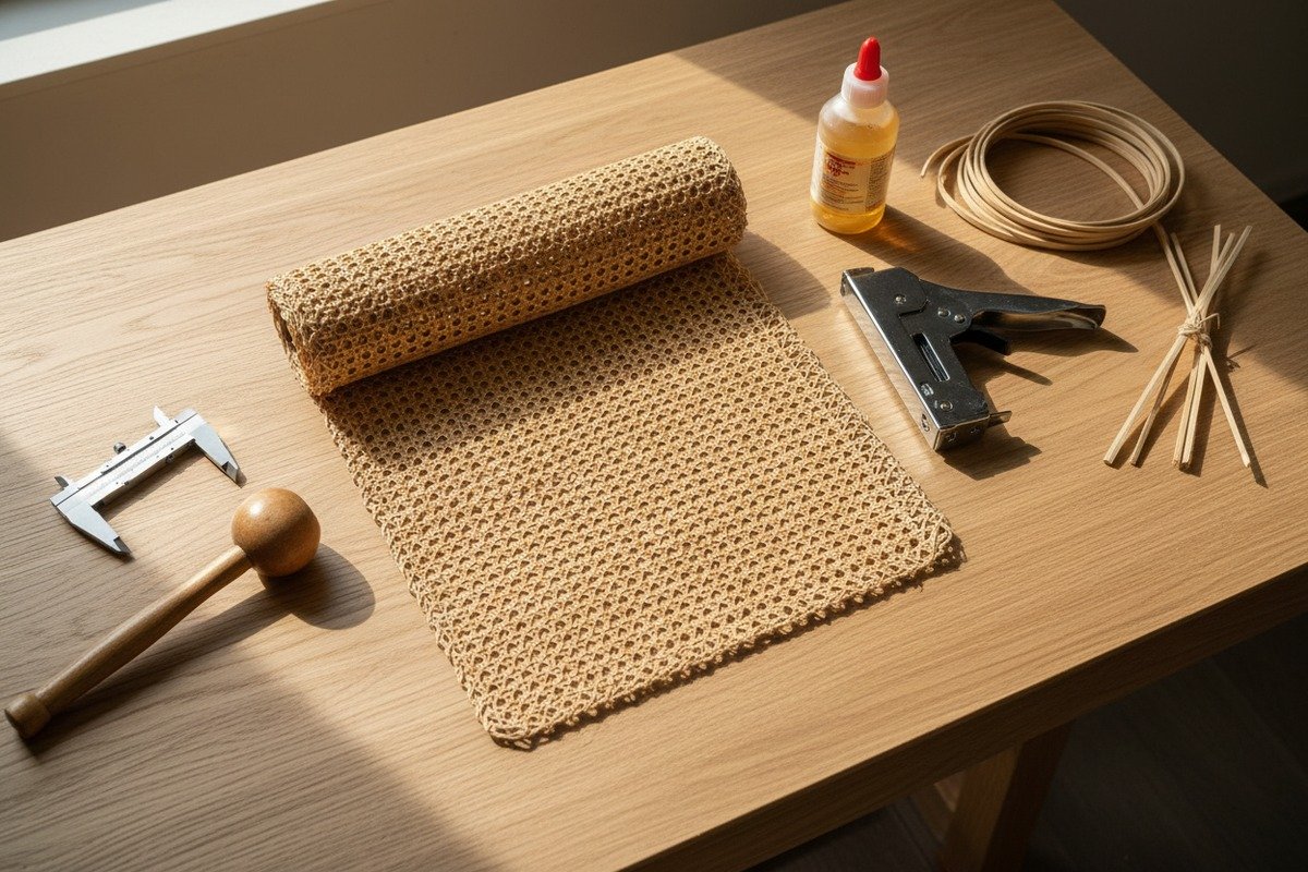 Essential splines and fasteners for installing natural rattan cane webbing on furniture (ID#1)
