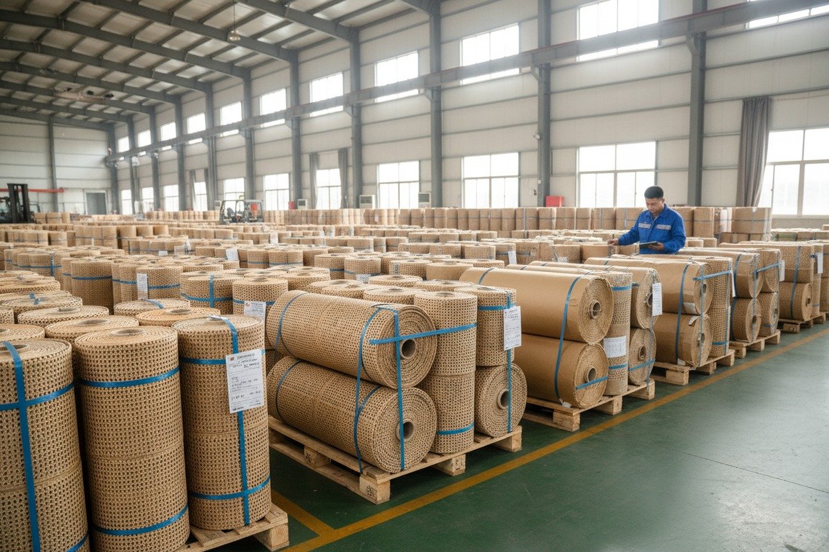 Wholesale packaging of natural rattan cane webbing rolls for bulk sourcing (ID#1)