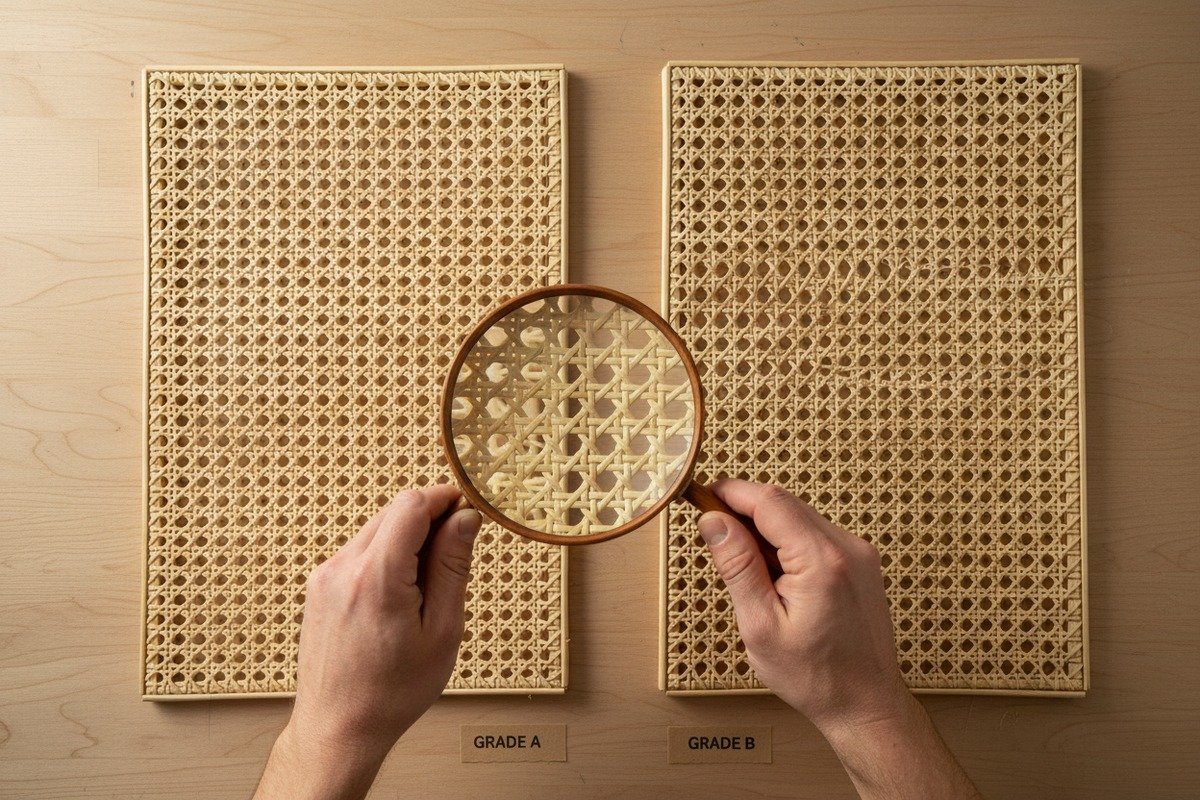 Distinguir los grados de calidad del ratán Comparación visual entre la calidad y textura de la tela de ratán de grado A y grado B (ID#2)