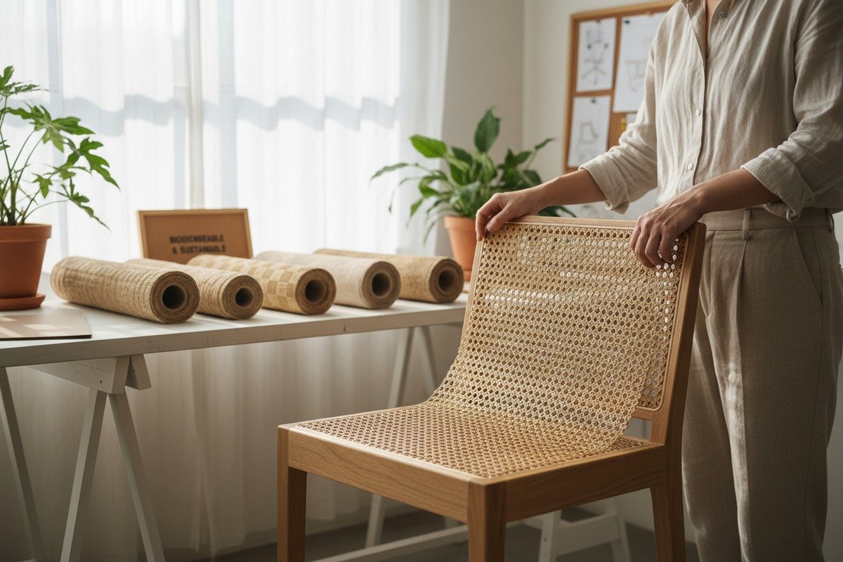 Natural rattan cane webbing material showcasing its renewable and eco-friendly properties (ID#1)