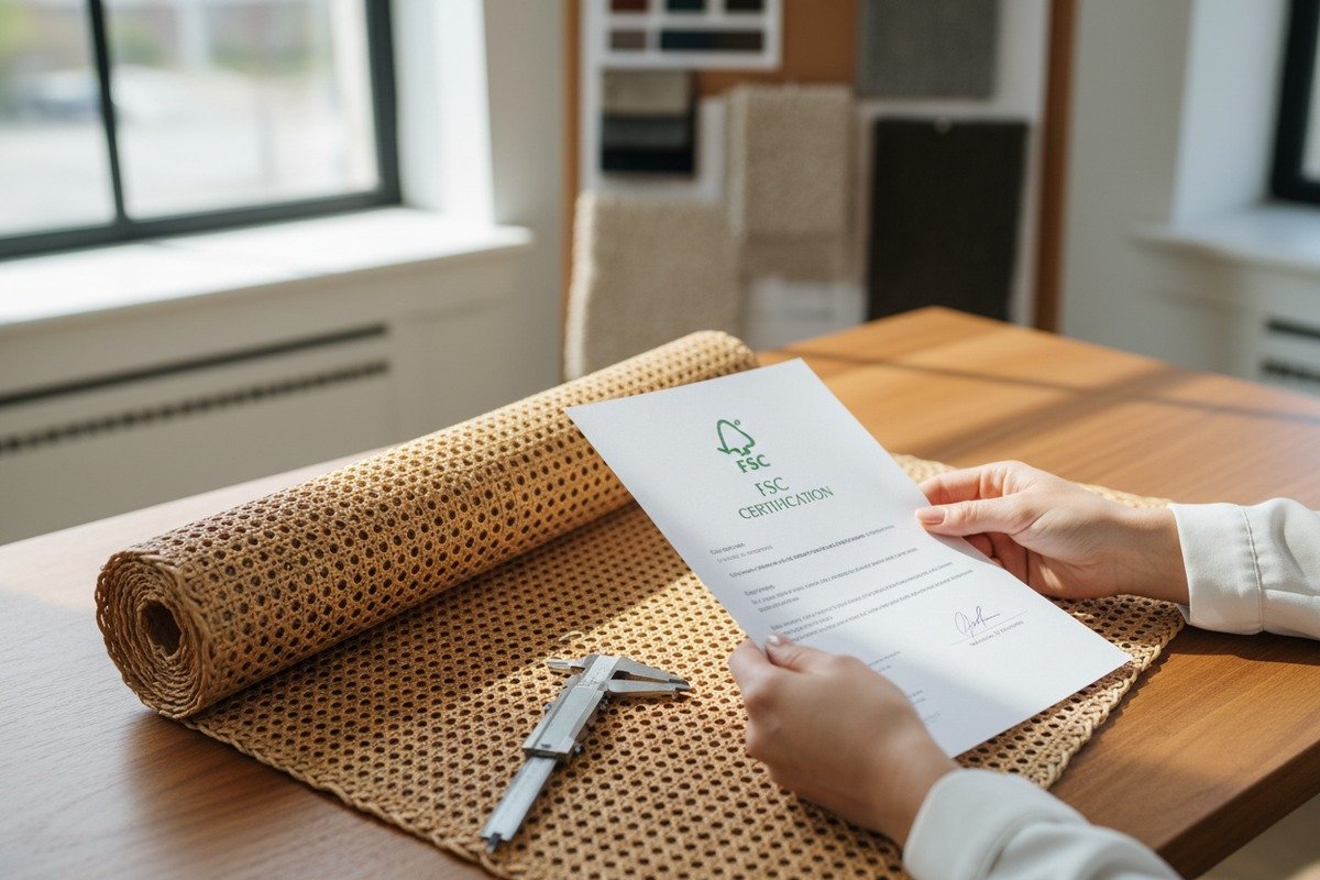 Verifying sustainable rattan harvesting through FSC labels and supplier certification documentation (ID#2)