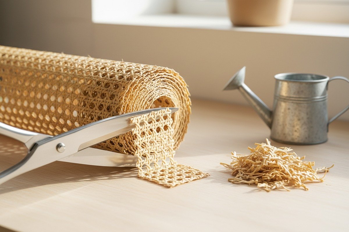 Composting shredded natural rattan cane webbing scraps in a garden compost pile (ID#2)