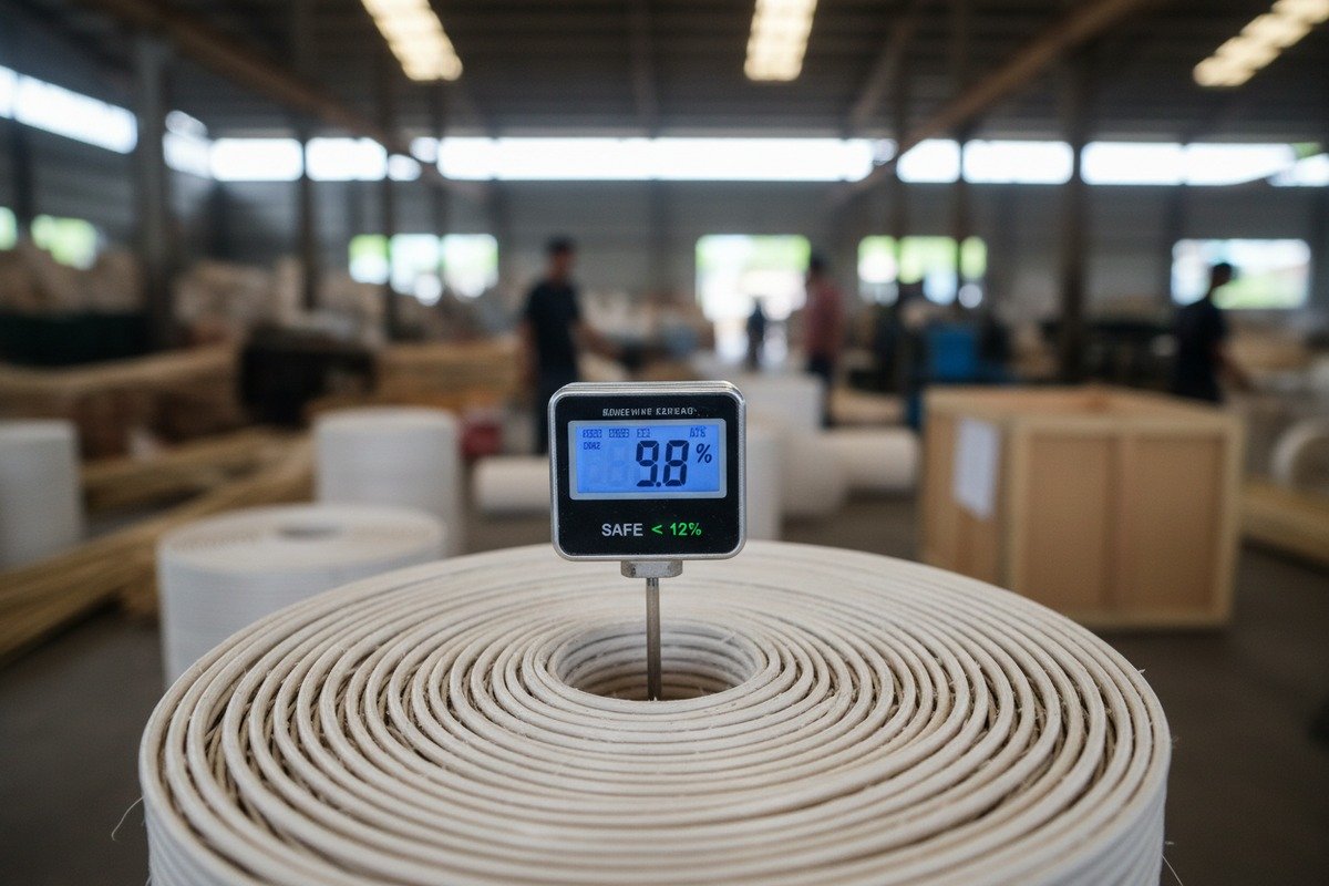 Moisture Content Prevention Measuring moisture content in rattan rolls to prevent mold during sea freight transit (ID#4)