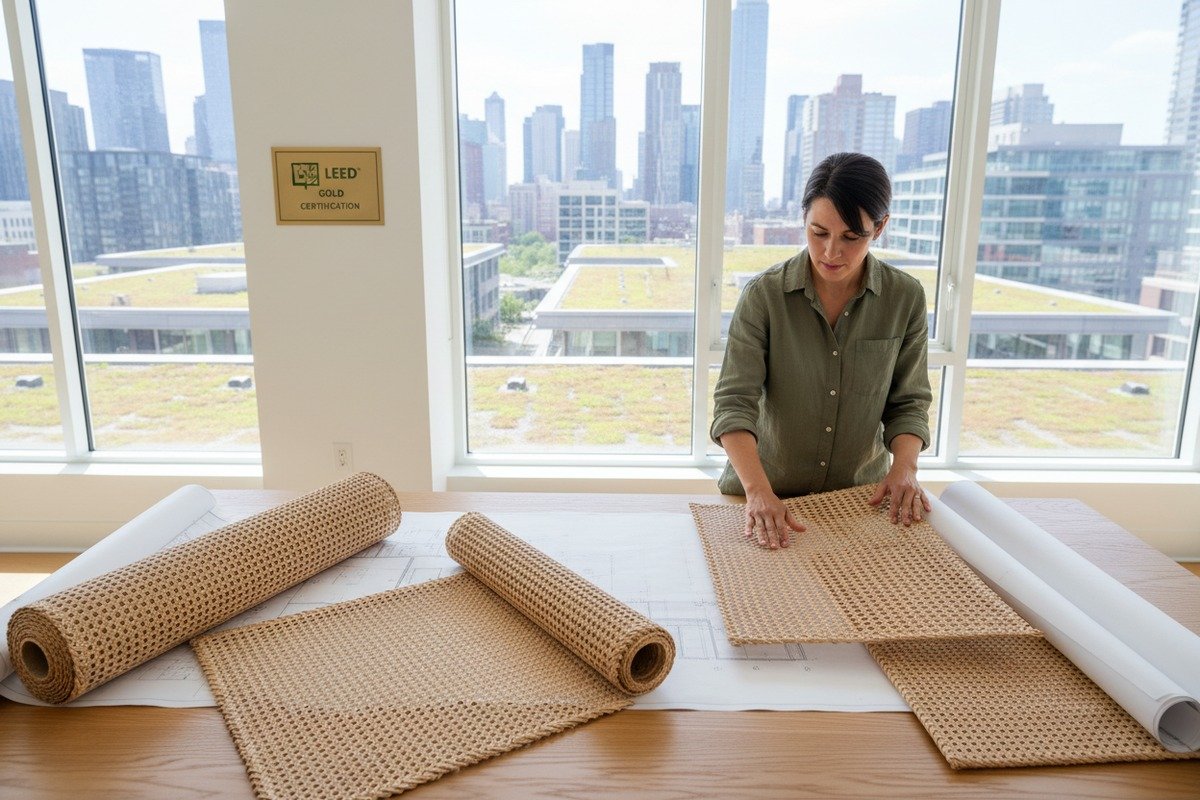 نسيج قصب الروطان الطبيعي المستخدم في التصميم الداخلي المستدام لشهادات المباني الخضراء (ID#1)