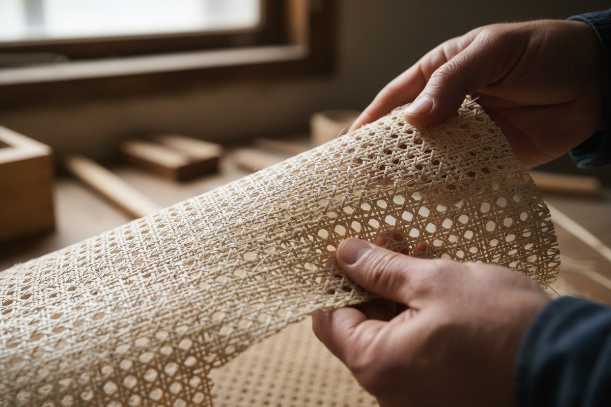 Vergleich der Sprödigkeit von Rattanrohrgeflecht Vergleich von sprödem chemisch gebleichtem Rattan und biegsamem natürlich aufgehelltem Rattanrohrgeflecht (ID#2)