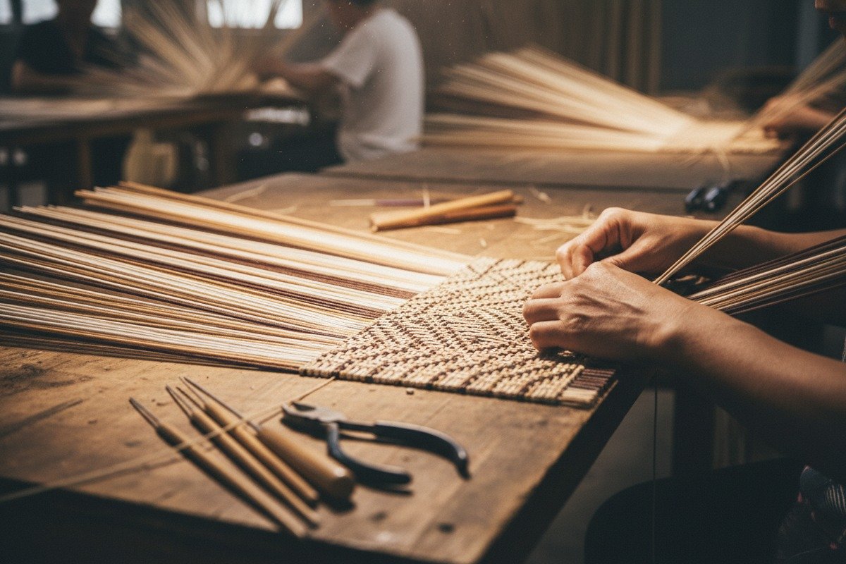 Step-by-step process for bulk ordering custom-patterned rattan webbing from the factory (ID#5)