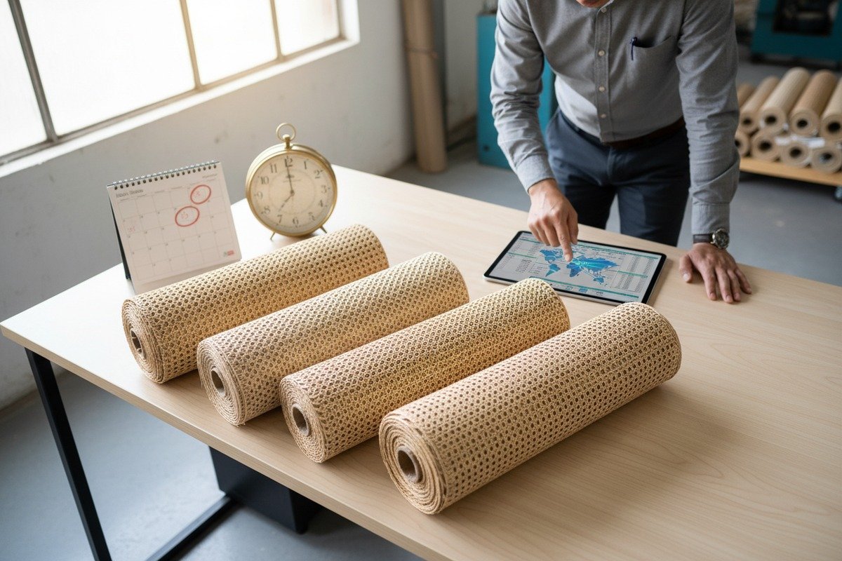 Custom rattan cane webbing lead time for sourcing and manufacturing (ID#1)