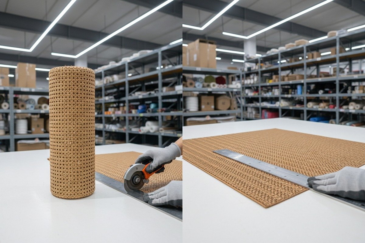 Measuring and marking rattan webbing with a pencil for accurate and straight cuts (ID#5)