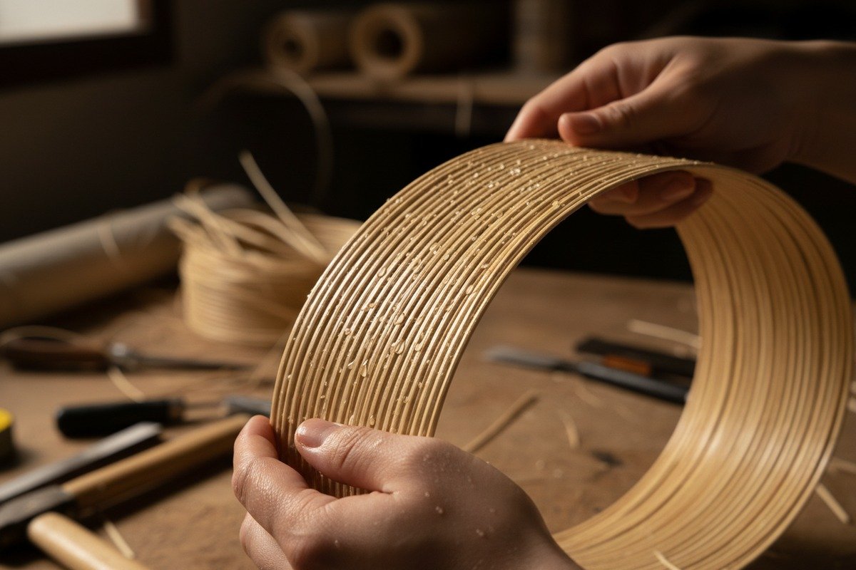 Medir y cortar la malla de ratán con material adicional para un ajuste perfecto del marco (ID#3)