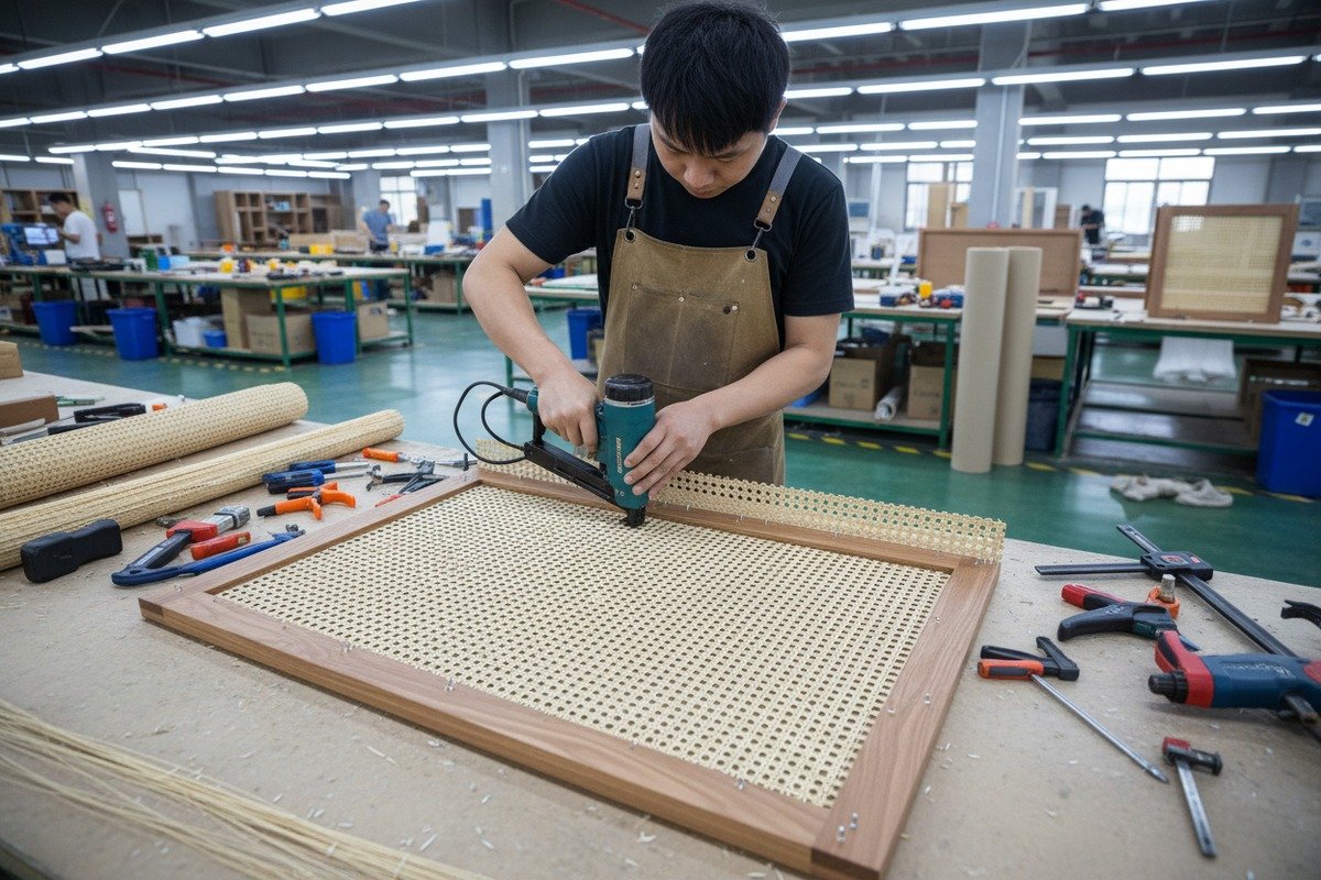 تركيب قماش الروطان الرطب بحيث ينكمش ويبقى مشدودًا عند الجفاف على الإطارات (ID#4)