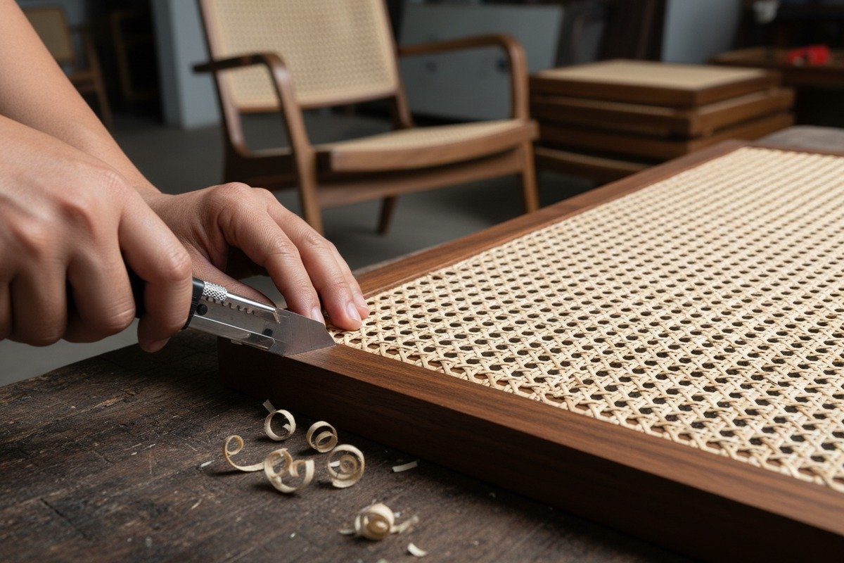 استخدام مقص حاد وسكين متعدد الاستخدامات لقص الروطان الزائد للحصول على حواف احترافية (ID#5)