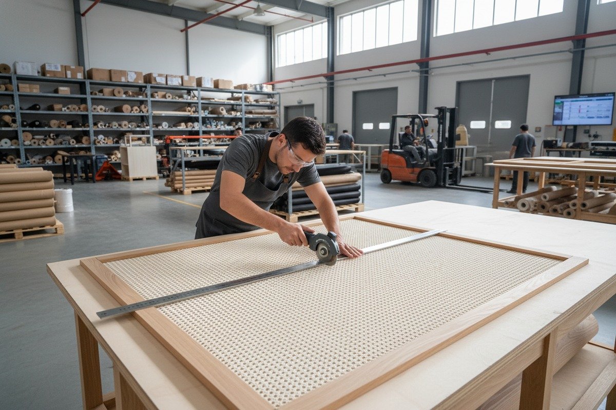 Cutting Rattan Sheets Correctly Cutting rattan cane webbing sheets with extra overhang for furniture frame grooves (ID#4)