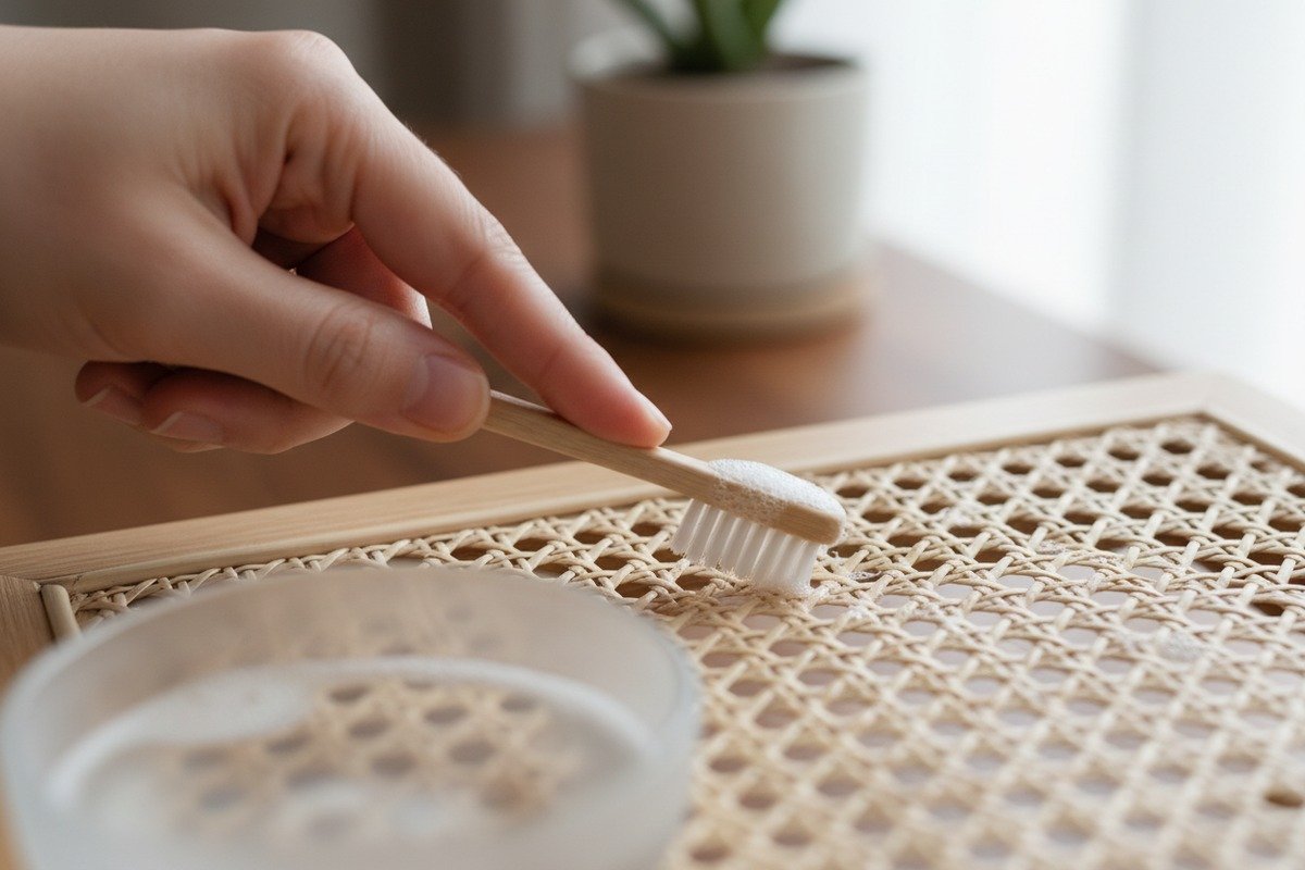 Enlever les taches sur les meubles en rotin Enlever les taches sur les meubles en rotin tressé en épongant les déversements avec un chiffon humide (ID#3)