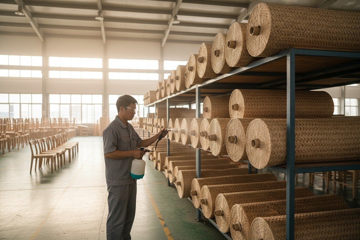 Preventing rattan webbing cracks by maintaining humidity and pre-soaking cane before manufacturing (ID#3)
