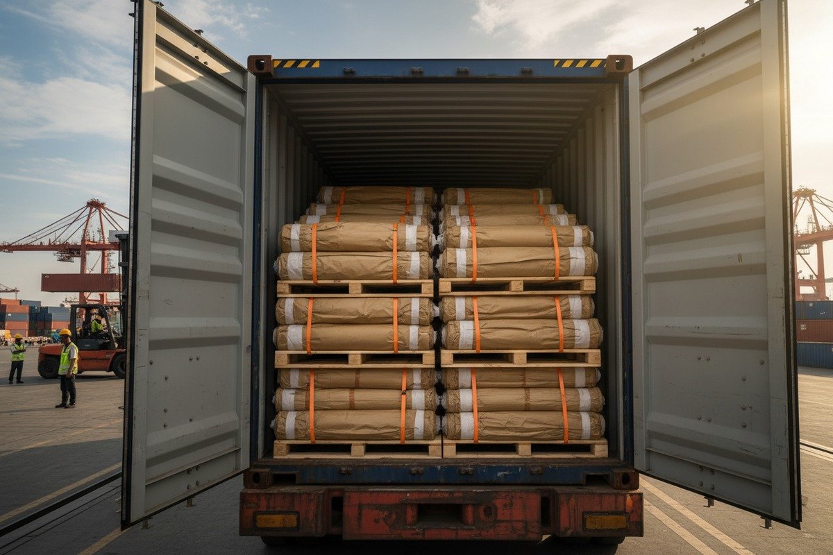 Optimized container loading of palletized rattan rolls to reduce international shipping costs (ID#5)
