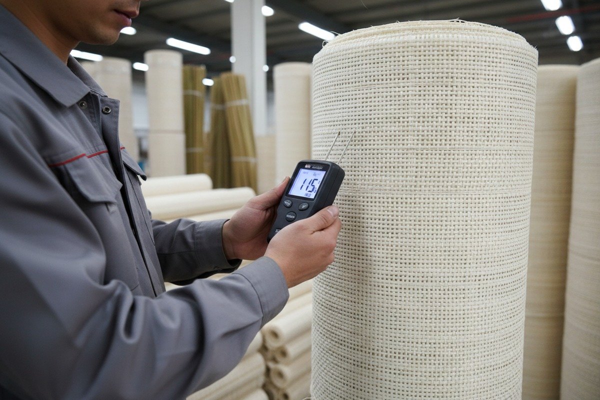 Export-grade packaging with kraft paper and reinforced cartons for bulk rattan rolls (ID#3)