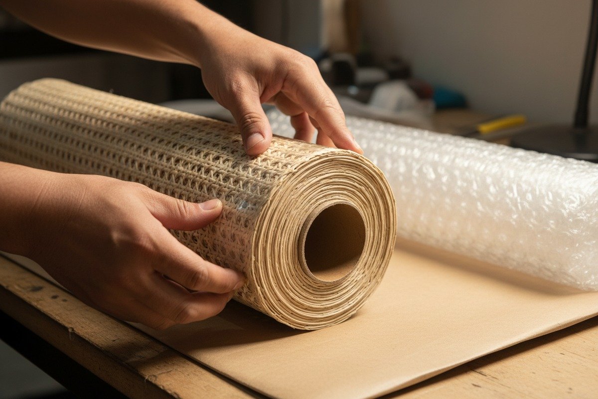 طرق تعبئة الروطان الآمنة قصب الروطان المنسوج ملفوف بإحكام على نوى قوية مع غلاف واقٍ لتجنب التآكل (ID#2)