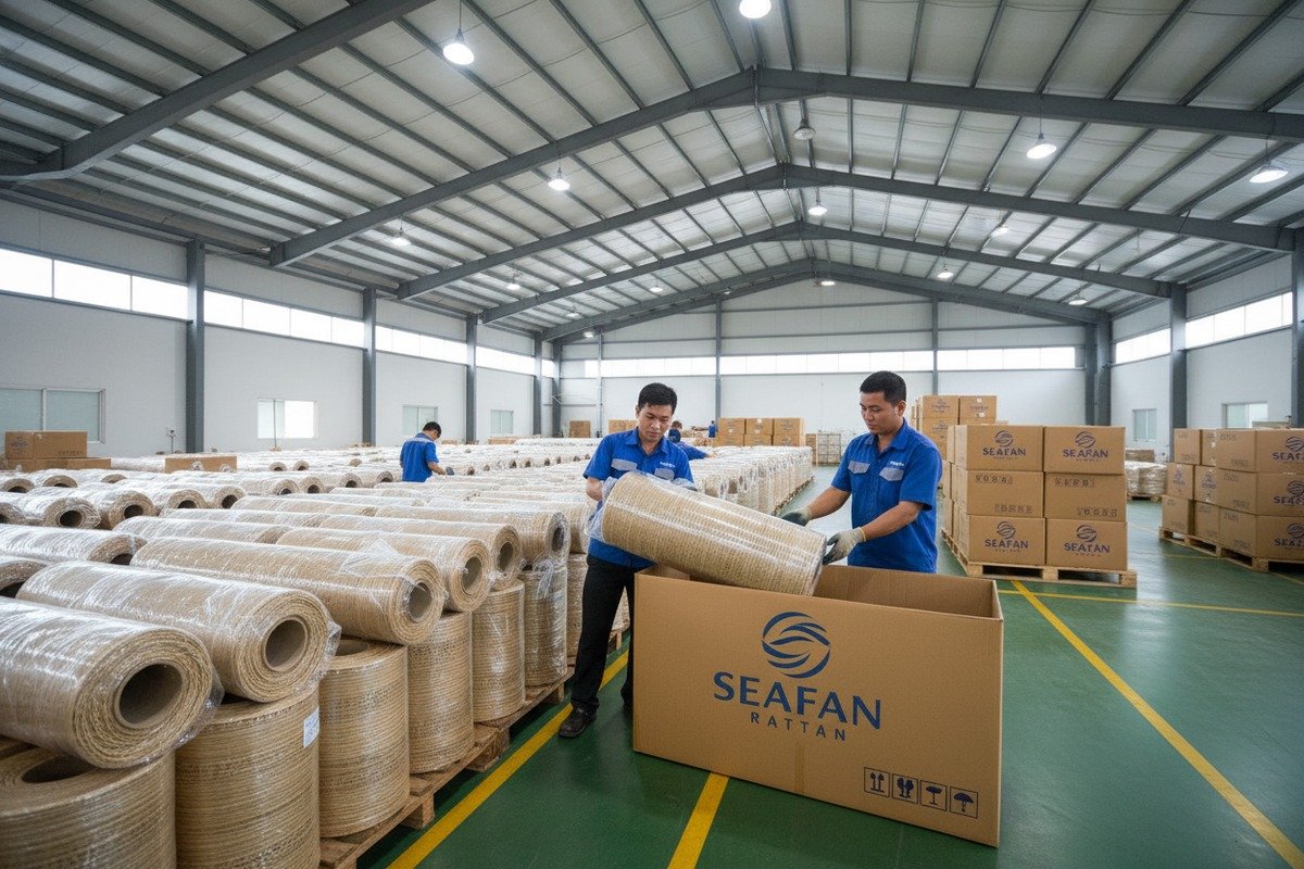 Méthodes d'expédition et d'emballage efficaces pour les rouleaux de rotin en vrac utilisant des matériaux résistants à l'humidité (ID#3)