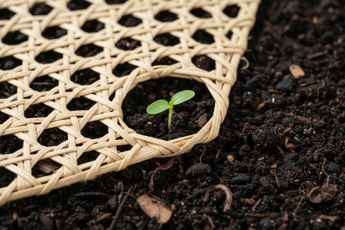 Biodegradable Natural Rattan Fiber Untreated natural rattan cane webbing showing 100% biodegradable plant fiber properties (ID#2)