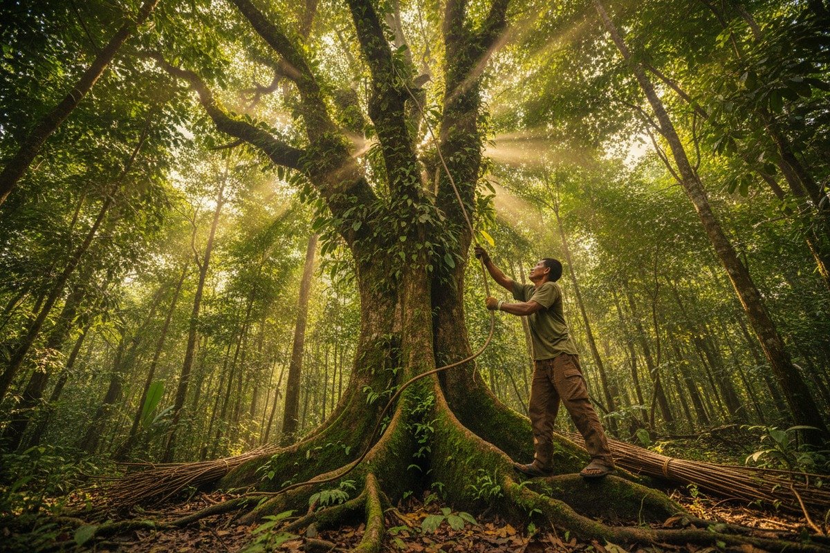 Sustainable Rattan Harvesting Process Sustainable rattan harvesting from tropical rainforest canopies without cutting down host trees (ID#2)