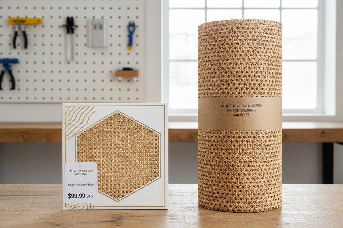 Comparison of wholesale and retail pricing for rattan cane webbing materials (ID#1)