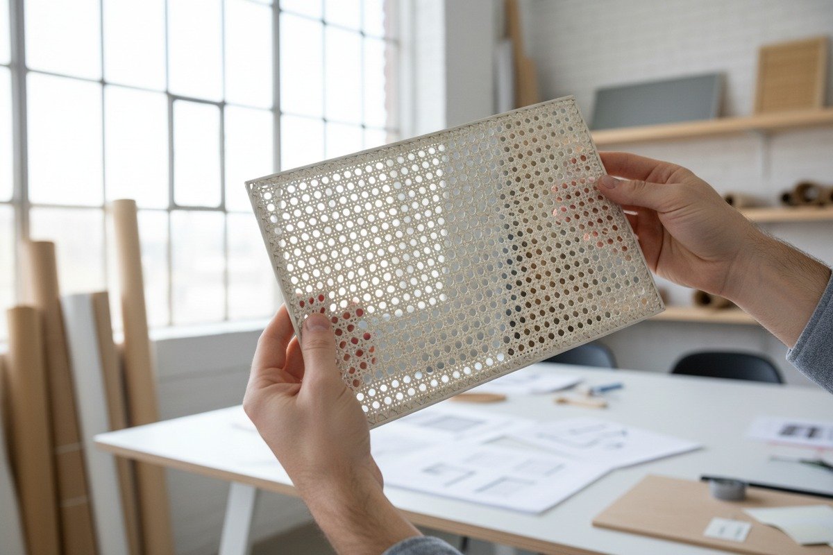 Überprüfung von Rattanrohrgeflechtmustern auf Webdichte, Strangdicke und Materialflexibilität (ID#3)