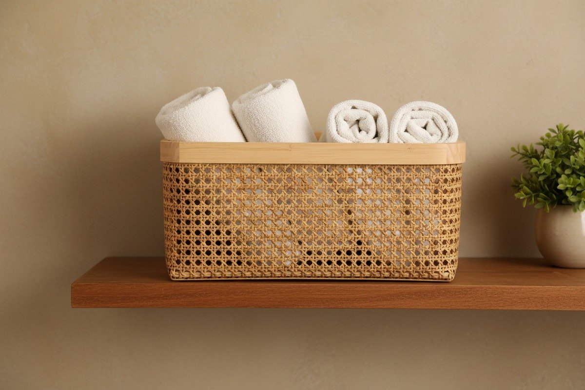 Pflege von straffem und langlebigem Rattan-Geflecht an einem DIY-Korb mit Lack und Öl (ID#4)