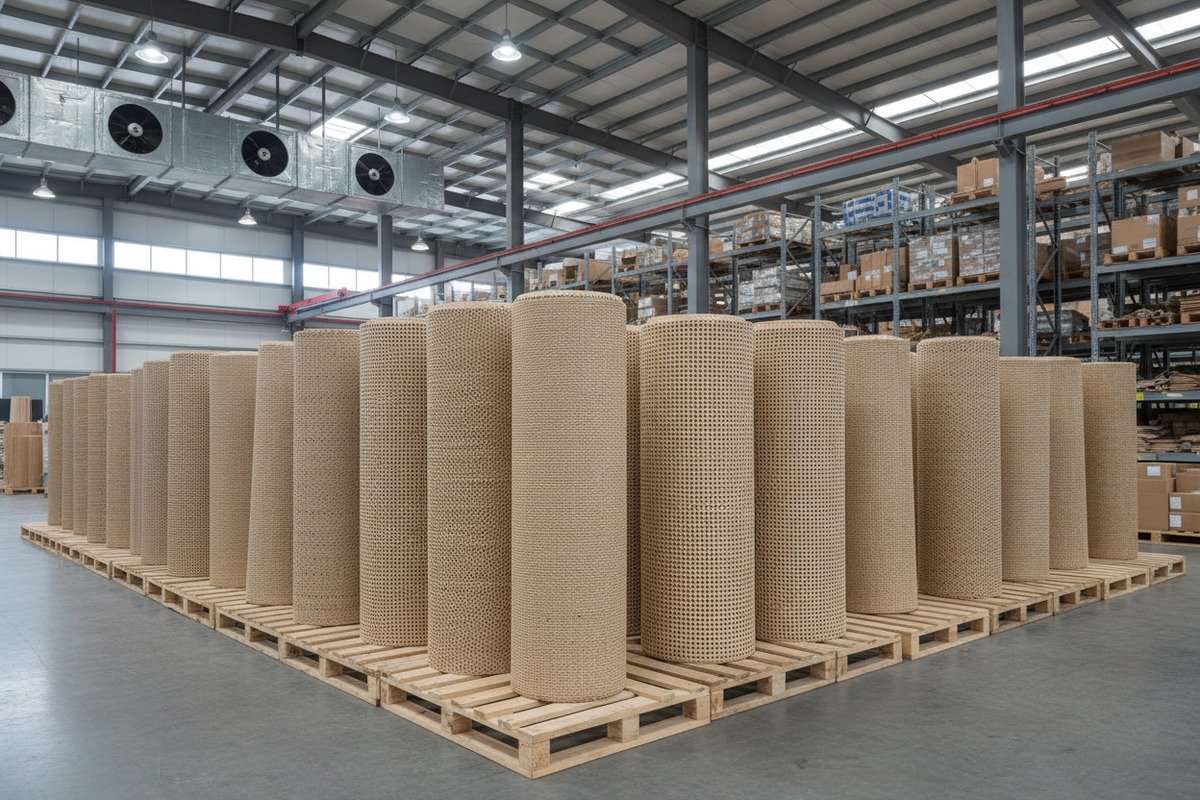 Storing bulk rattan webbing rolls in a dry ventilated space to prevent mold (ID#4)