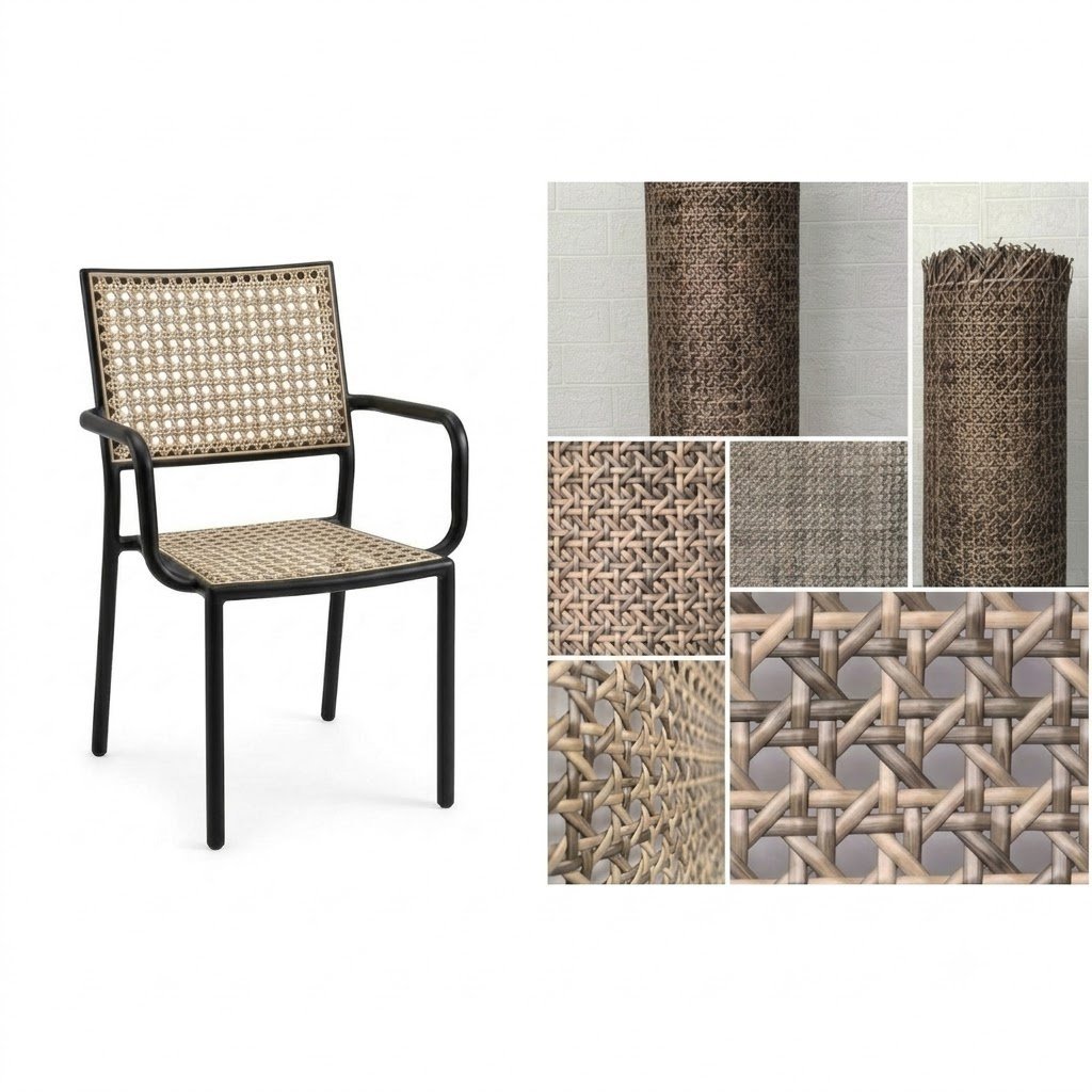 Outdoor rattan webbing weave openings and pattern samples