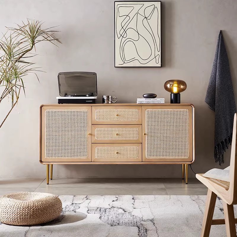 Natural cane webbing cabinet door furniture application