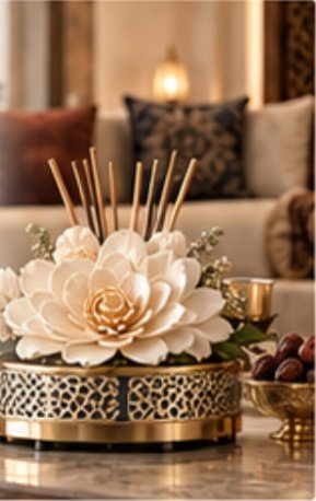 Low floral diffuser centerpiece in a Majlis