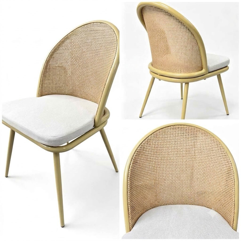 Outdoor rattan webbing applications for dining and lounge chairs